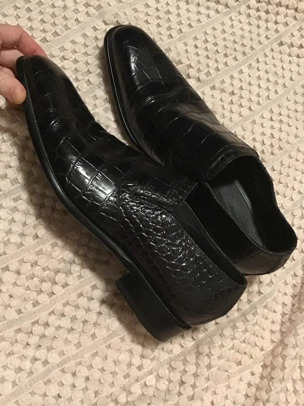 Paul Fredrick Black Croc-Embossed Leather Slip-On Loafers